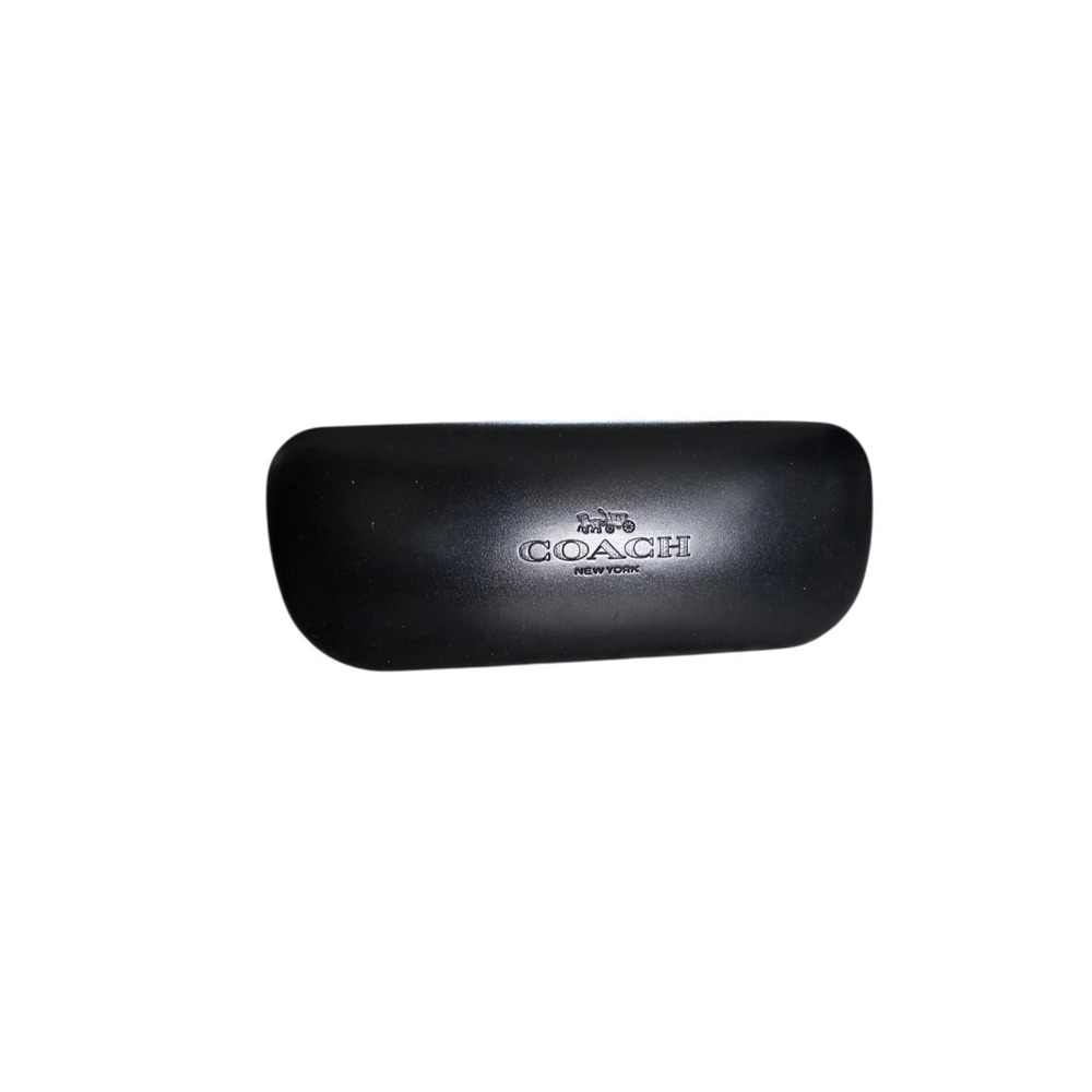 Coach Hard Clamshell Glasses Case & Microfiber Cloth (New) - Black Leather Logo